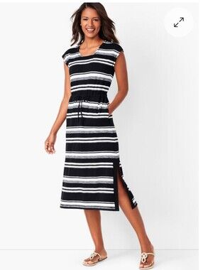 T by Talbots Tie-Waist Stripe Midi Dress, Size L